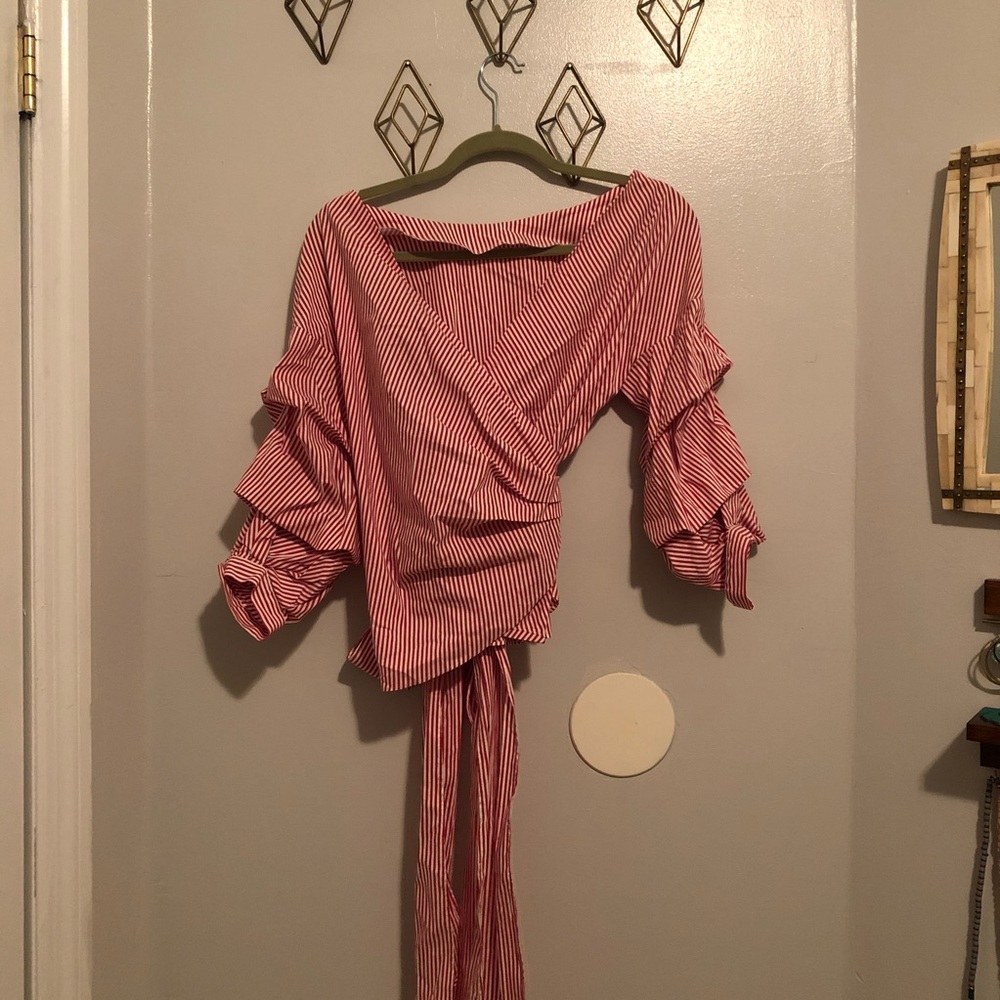 ⚠️ENDING SOON Zara Striped Wrap Shirt in Red - Picture 7 of 11